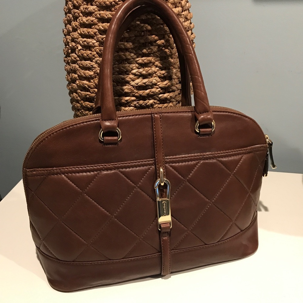 Calvin Klein Quilted Brown Leather satchel.  Excellent Condition!
